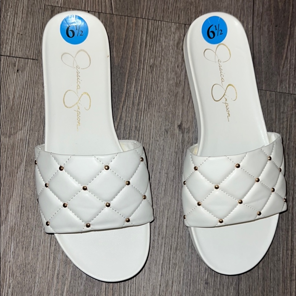 Jessica Simpson White Quilted Slide Sandals